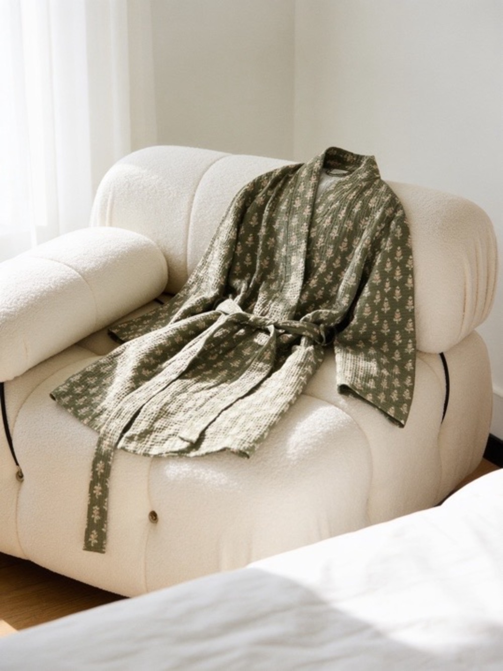 Floral Waffle Bath Robe Green/Pink - Threshold - Picture 3 of 13